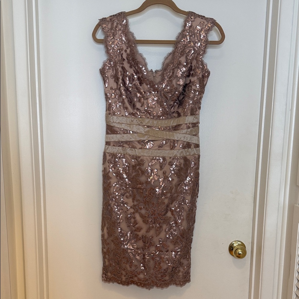 Tadashi Shoji Sparkling Sequin knee length Dress in Dusty Rose color - Picture 8 of 10
